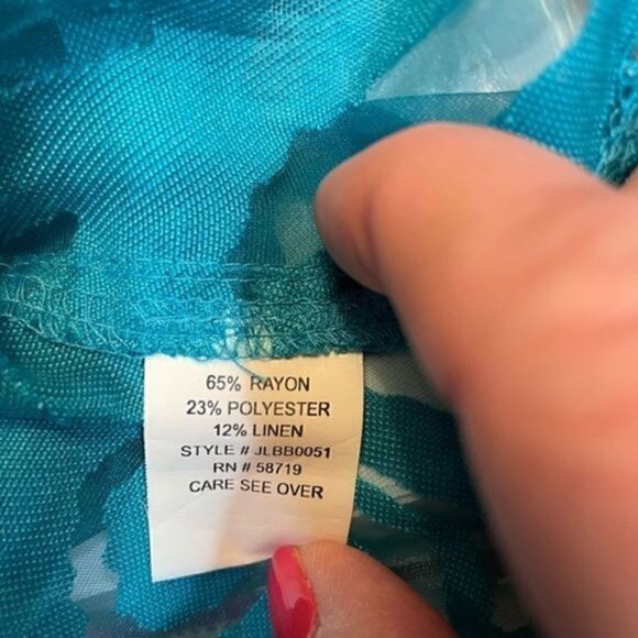 Choices Sheer Linen Blend Top 3/4 Length Sleeves Button Front XL Teal Green Blue - Picture 5 of 6
